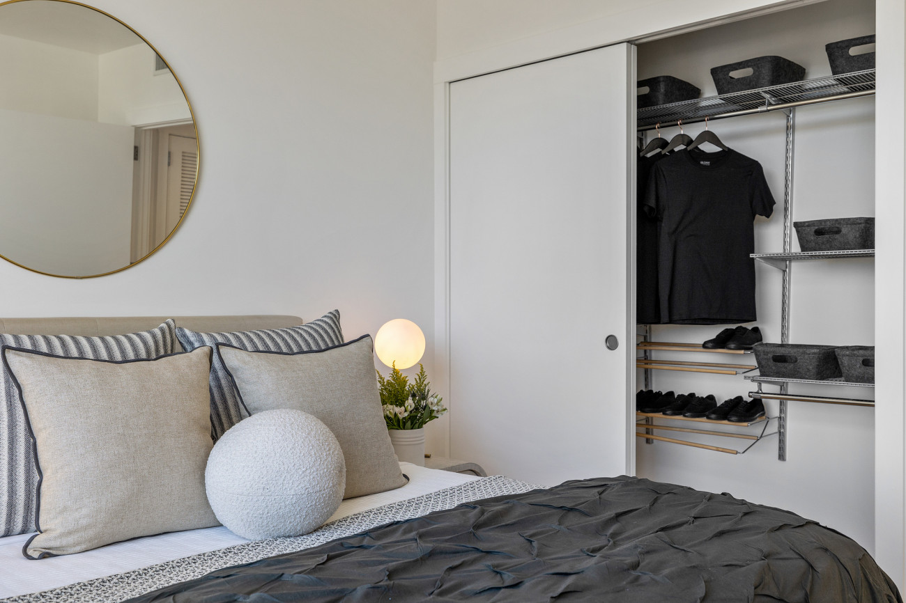 Close up of bedroom and small closet