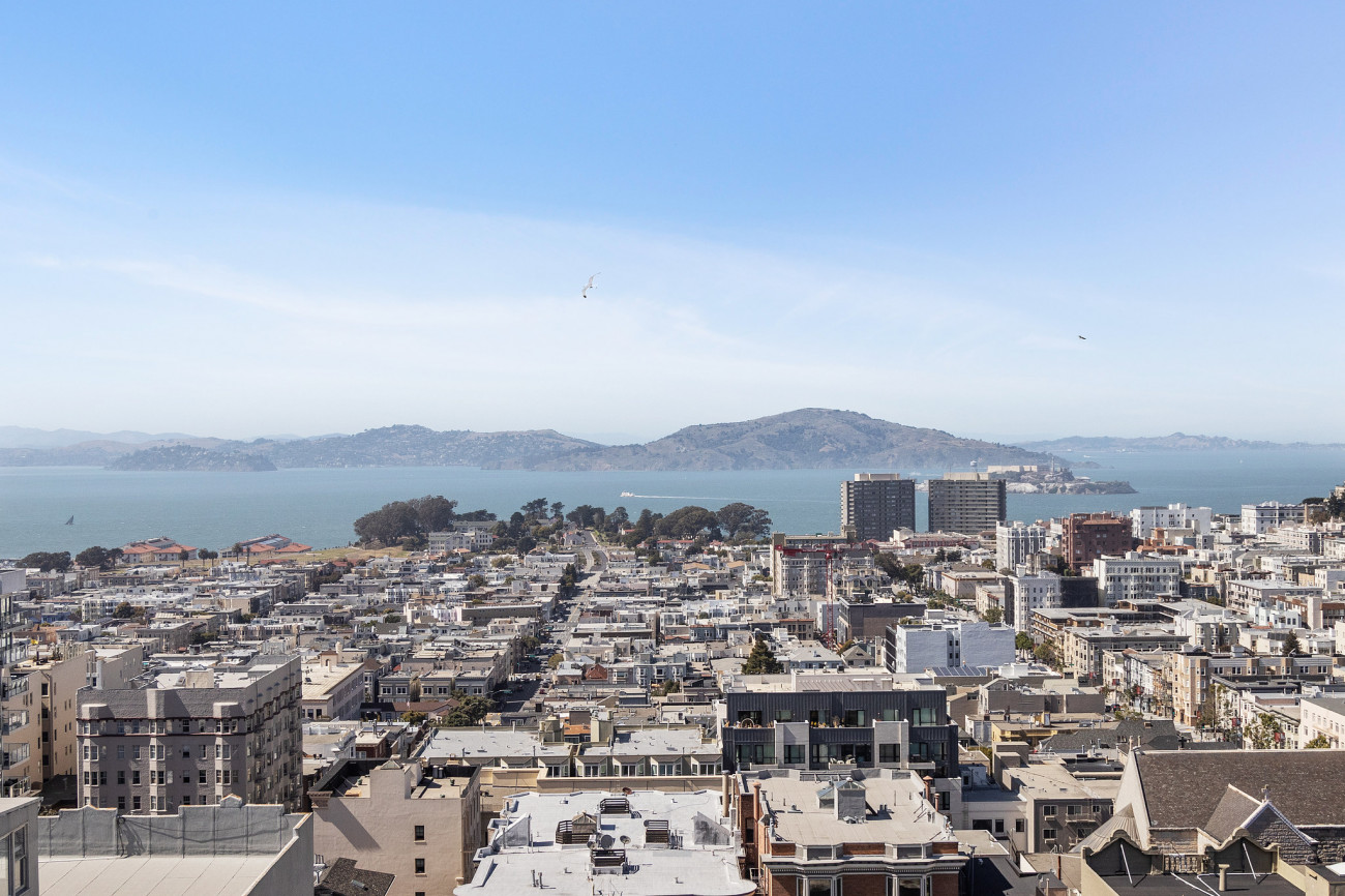 View of the city with Angel Island in the background